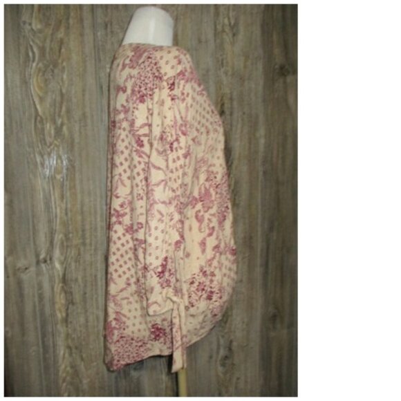 Daytrip Womens Small Tie Slv Top Taupe Burgundy Fairy Grunge Cottage Core Boho - Picture 5 of 13